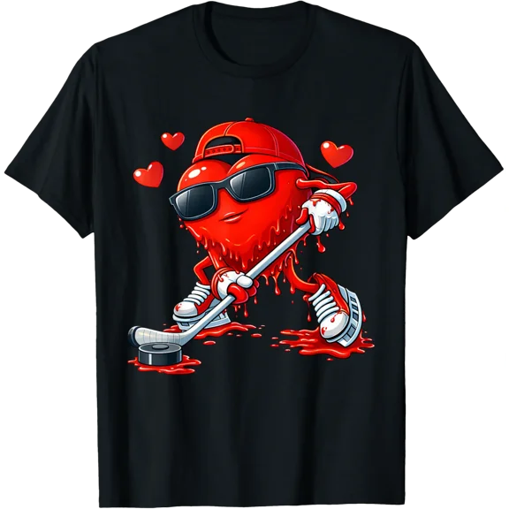 Valentine Hockey Heart Drip Sport Love Valentines Day Boys T-Shirt All Size S-5Xl