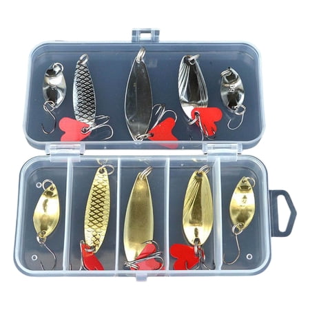 10pcs Fishing Baits with Tackle Box Hard Fishing Lures Spinner Baits Fishing Tackle Fishing Spoons Metal Lures