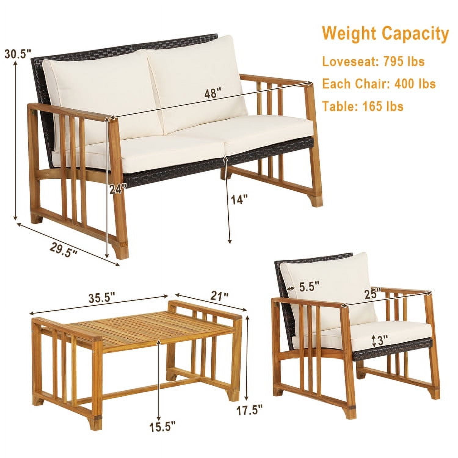 Aimee Lii 4 Pieces Patio Wicker Furniture Set, Patio Table and Chairs Set, Outdoor Patio Set, Off White