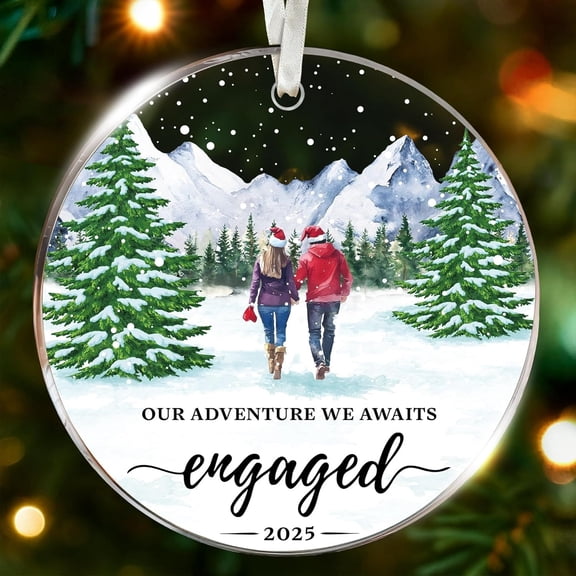 Engagement Ornament 1 Side, 2025 First Christmas Engaged Acrylic Keepsake, Couple Gift for Bride to Be, Engagement Celebration Decor