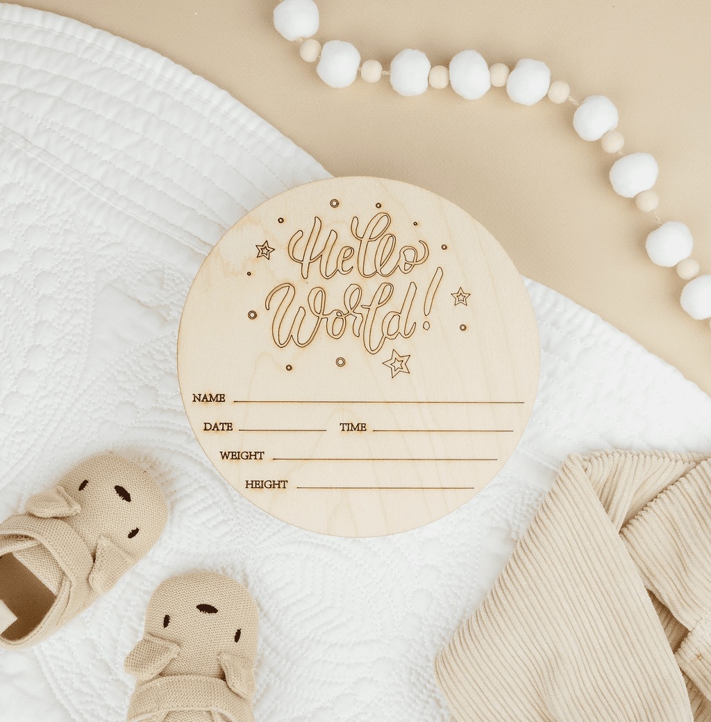 Hello World Newborn Sign 5-1/2-inch, Pack of 10 Birth Announcement Sign for Hospital, Wood Baby Name Signs for Nursery, by Woodpeckers