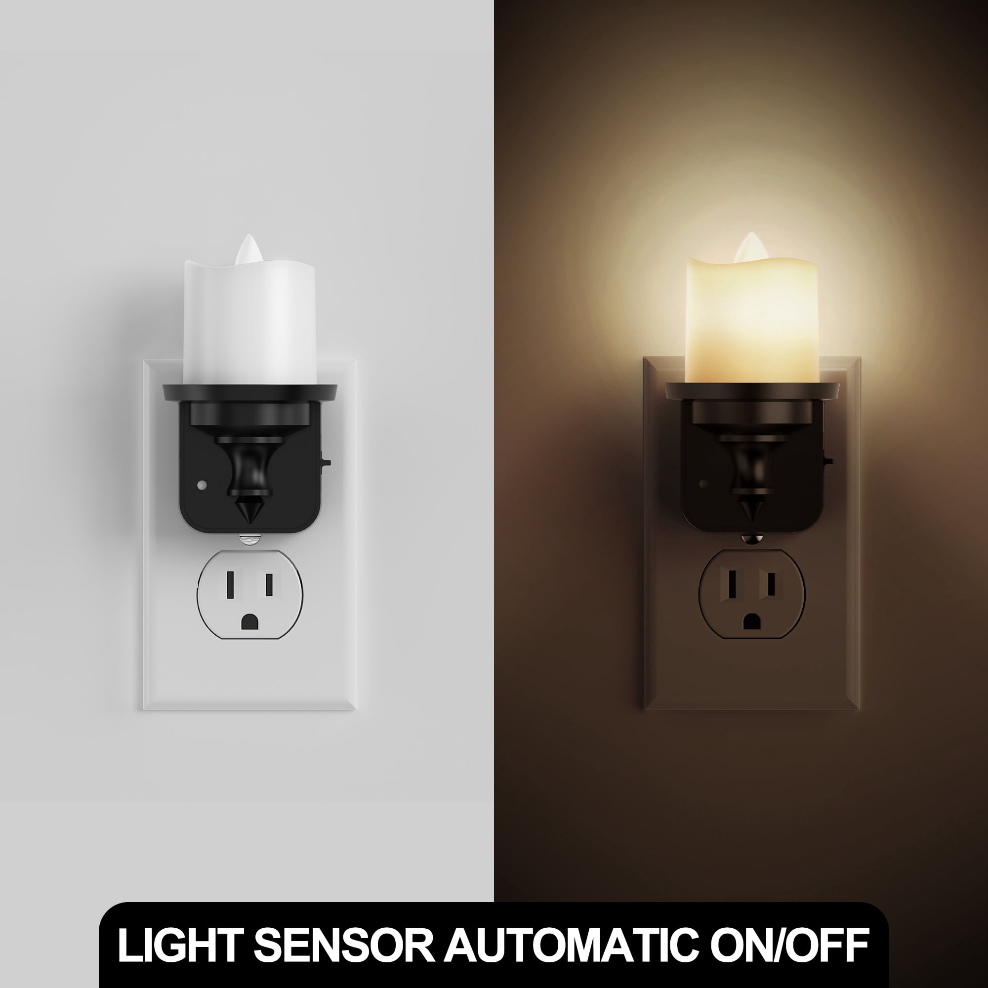 LOHASLED 2 Pack Black Warm White 3000K Candle Night Light with Dimmer
