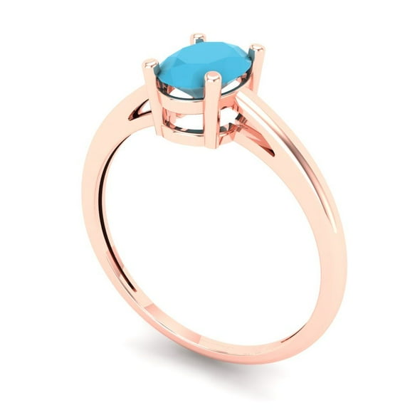 1 ct Oval Cut Simulated Turquoise Solitaire Engagement Ring for Women in 14K Rose Gold