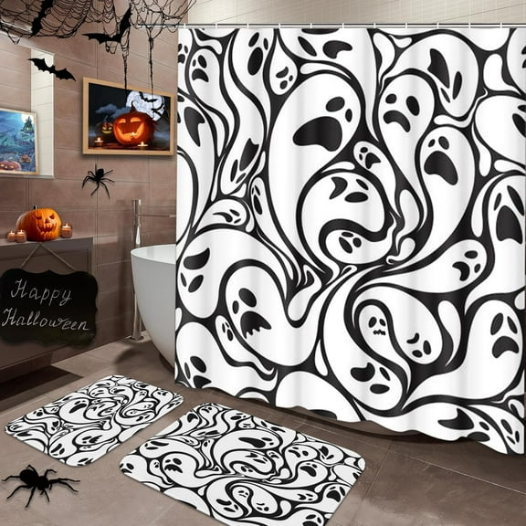 Cute Witch Cat Bathroom Sets with Shower Curtain and Rugs and Accessories, Flower Halloween You Shower Curtain Sets for Bathroom,Bathroom Decor 3 Pcs