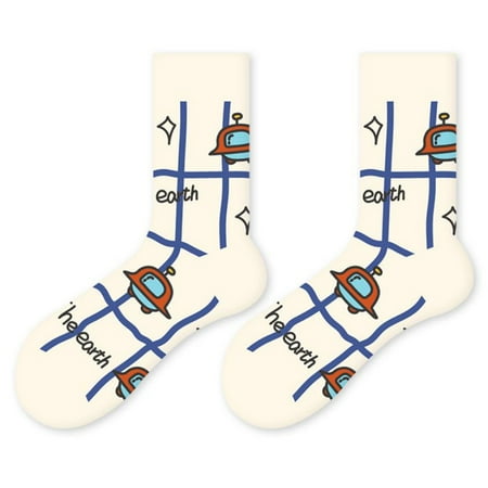 

YUUZONE Women Men Novelty Funny Cotton Crew Socks Cartoon Universe Planet Rocket Spacecraft Print Harajuku Skateboard Hosiery