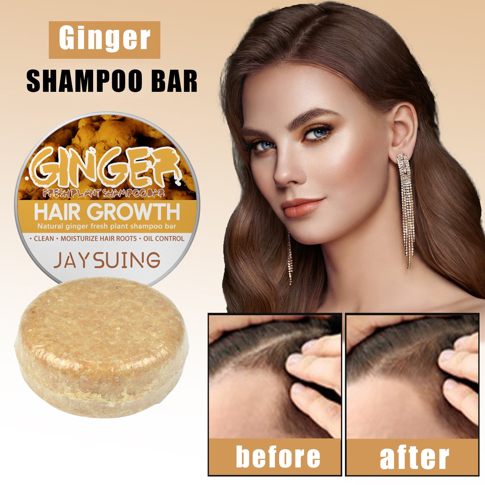 Ginger Hair Regrowth Shampoo Bar, Organic Solid Shampoo Bar AntiHair
