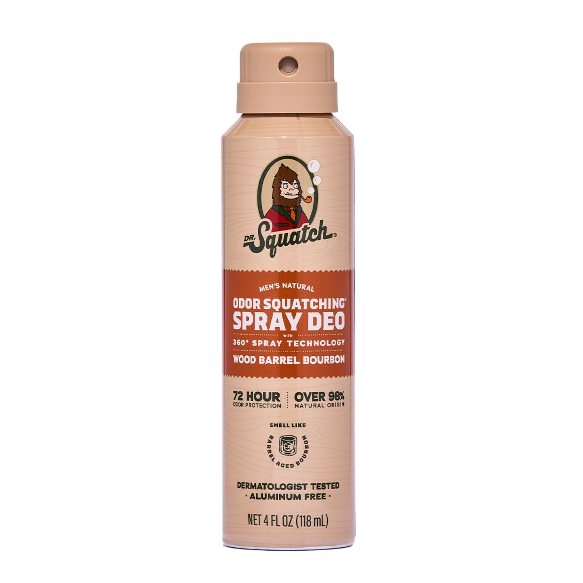 Dr. Squatch Mens Spray Deodorant, Natural Aluminum Free Deodorant for Men, Wood Barrel Bourbon, 4 fl Oz