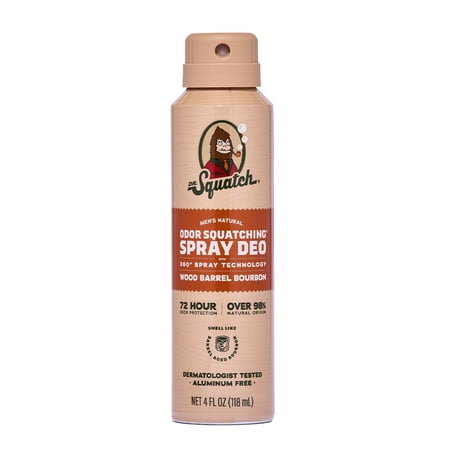 Dr. Squatch Mens Spray Deodorant  Natural Aluminum Free Deodorant for Men  Wood Barrel Bourbon  4 fl Oz