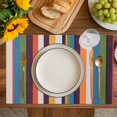 thumbnail image 4 of Colorful Striped Placemats Set of 4, Farmhouse Stripes Vintage Placemats for Dining Table, Place Mats for Kitchen Tabletop, Waterproof Wipeable Dining Table Mats Set, 4 of 9