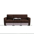 thumbnail image 4 of Modern Chenille Upholstered Sofa with Coffee Table and Drawers, Multifuntional Double Armrests Couches, 3-Seat Sofa for Living Room, Apartment, Office, Studio, Furniture Set, Brown, 4 of 6