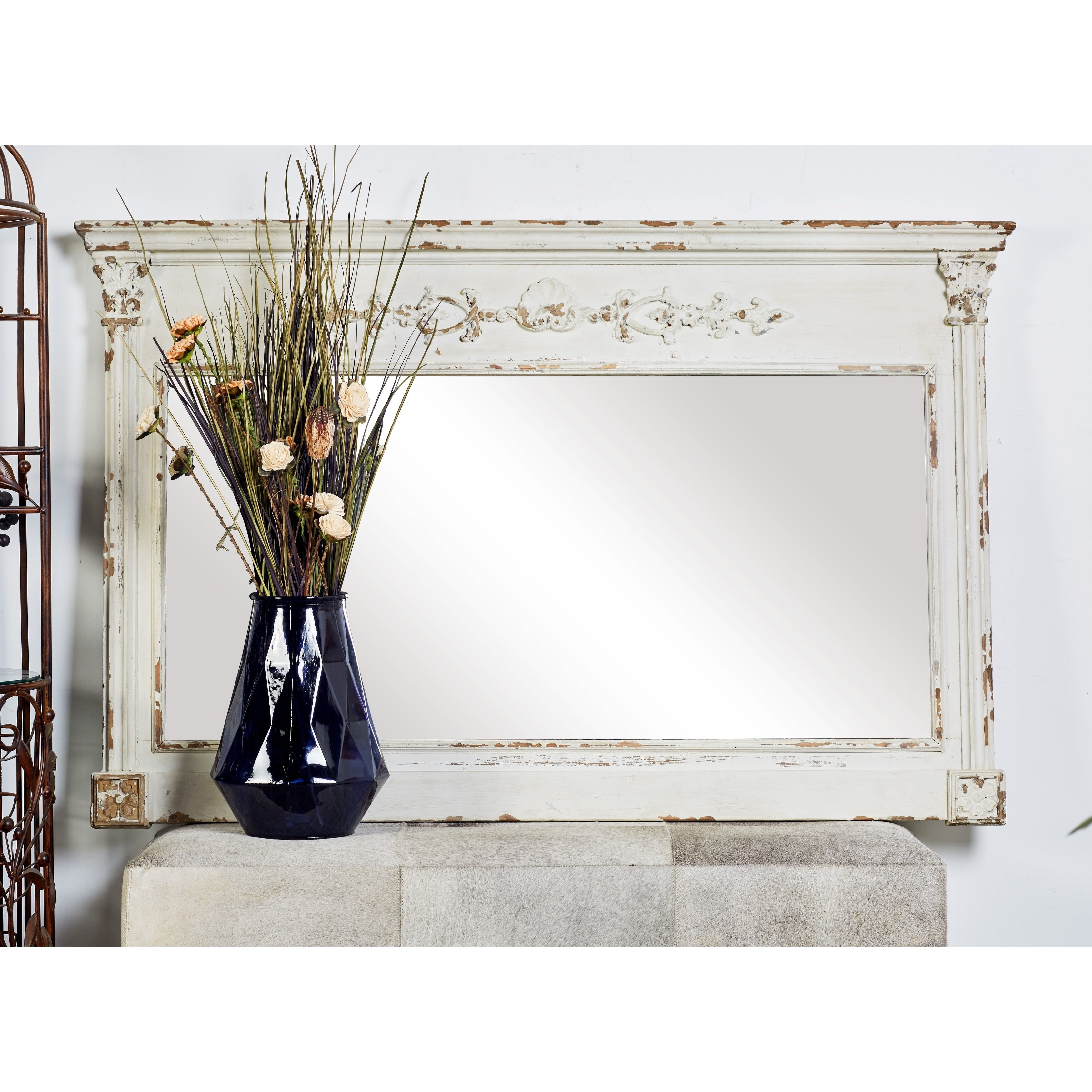 Decmode 59 X 36 Large Rectangular Antique White Wood Vintage Wall Mirror