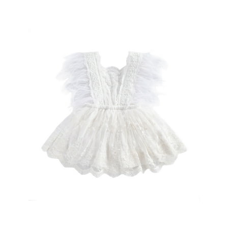 

Calsunbaby Newborn Baby Girls Romper Skirt Solid Color Sleeveless Lave Feather Party Princess Jumpsuit Dress