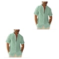 thumbnail image 3 of Minnieouse Camisa de hombre Casual manga corta transpirable reemplazo botón abajo Color sólido hogar Oficina viaje camisas verde Verde METRO 2piezas, 3 of 6