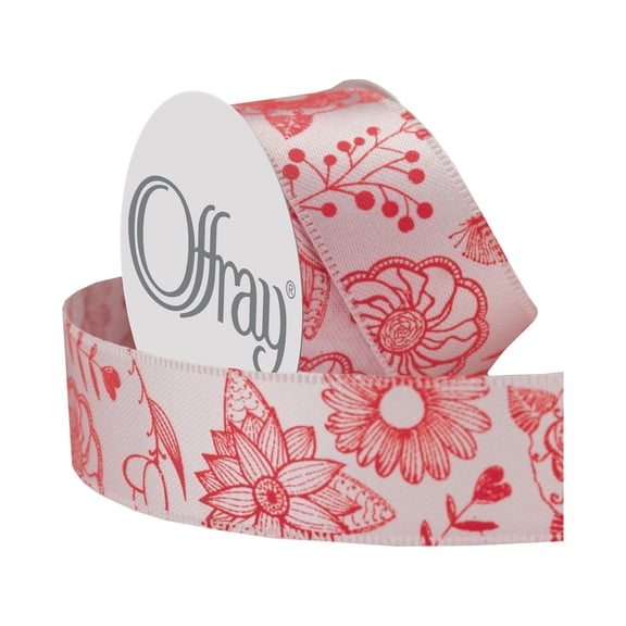 Offray 5/8" Flowers Ribbon-Pink