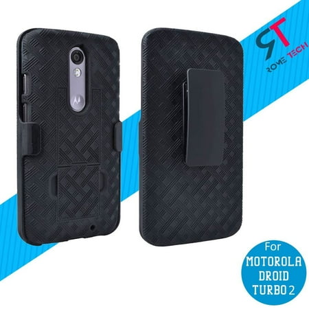 Rome Tech New Shell Holster Combo Case in Black For Motorola Droid Turbo (Best Droid Turbo 2 Case)