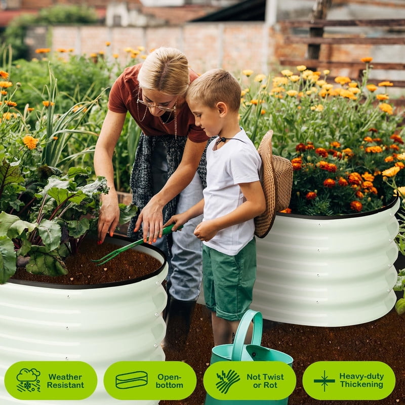 Towallmark 4.5x2x1.5FT Set of 2 Raised Garden Bed, Galvanized Outdoor Planter Box with Open Base Safety Edge, for Vegetables Flowers Ground Planting, Includes Glove