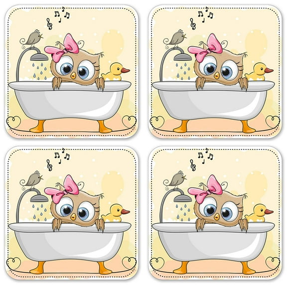 Vinyl Drink Coasters - Set of 4 - Owl in Bath