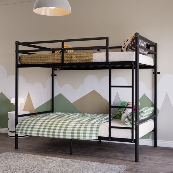 Leumius Bunk Bed Twin Over Twin Size with Ladder and Guardrail,Heavy Duty Metal Slats Support,No Box Spring Needed,Small Space Saving Furniture for Bedroom Dorm,Black