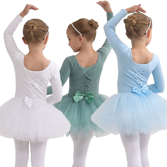 LYMAYTER Girls 4-Layer Tiered Tutu Leotard Ballet Dress Kids Long Sleeve Ballerina Costume‌