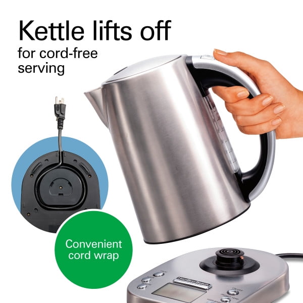 Hamilton Beach Stainless Steel Electric Kettle with LED Light Ring, 1.7  Liter Capacity, 41037 