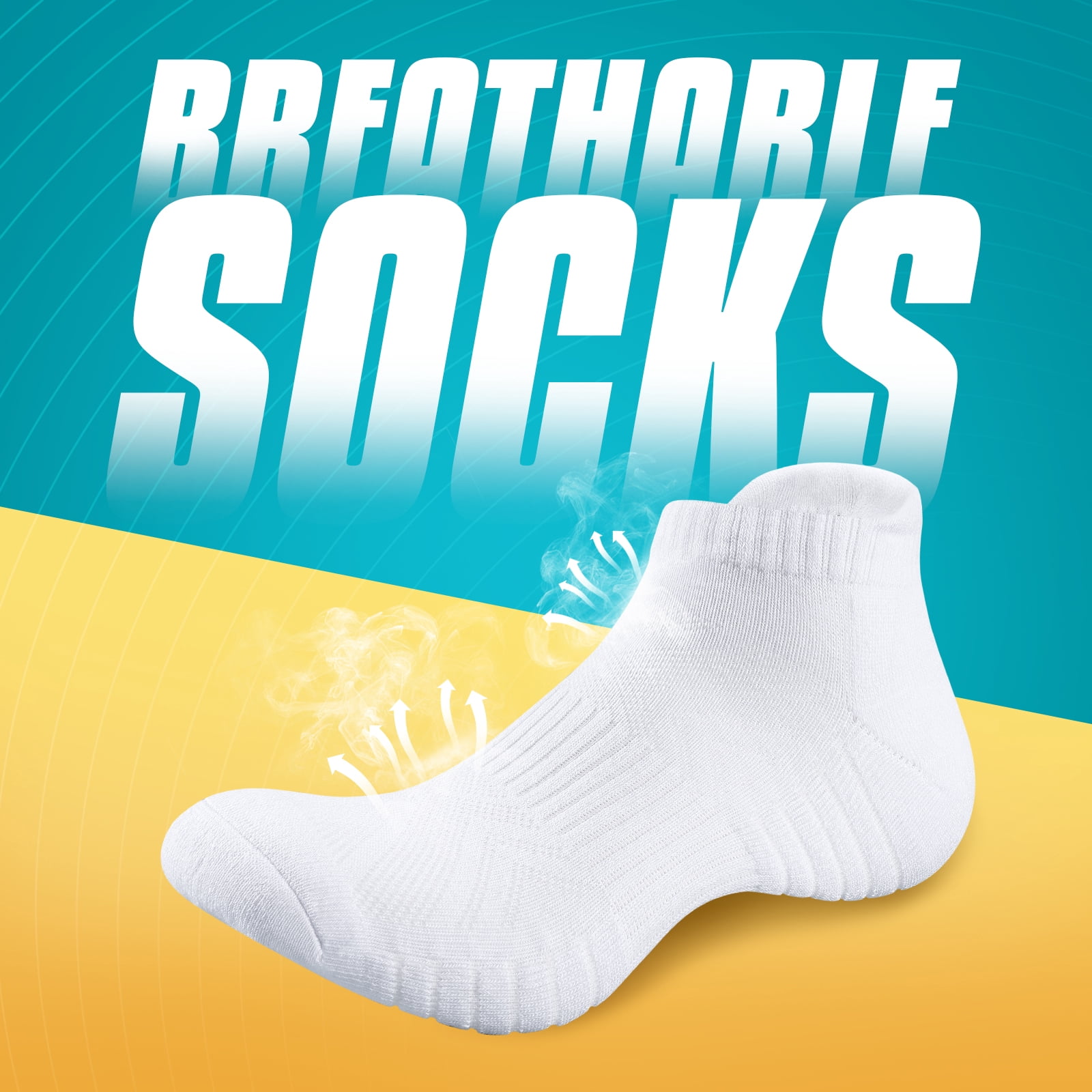 BISPOY Athletic Running Ankle Socks, Low Cut Cushioned Anti-Blister Tab Sports Socks Men Women 6Pairs, Size S(5-7) White