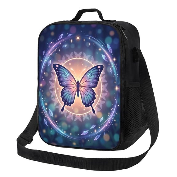 Butterfly Insulated Lunch Bag For Women Boho Ethnic Reusable Lunch Tote Therma Cooler Bag With Shoulder Strap Lunch Box For Work Office Picnic Meal Prep Bag