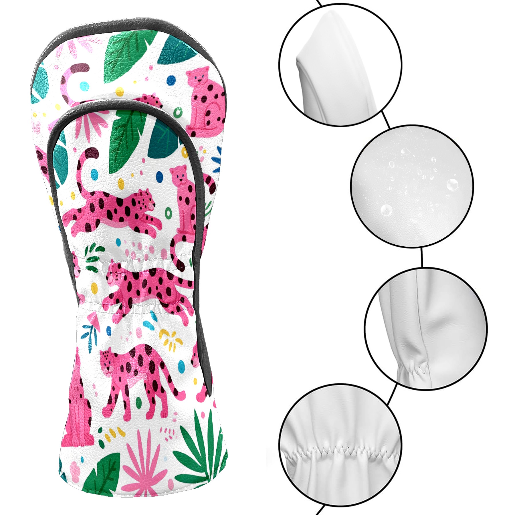 Golf Club Covers, Pink Panther Premium PU Leather Driver Hybrid Putter Head Covers with Velvet Lining, Waterproof Golf Gifts for Men Women