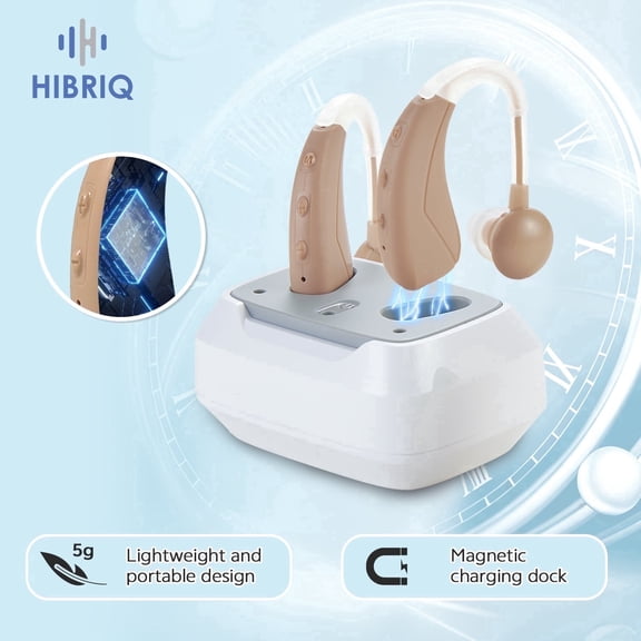 HIBRIQ Rechargeable Hearing Aids with Charging Case, Noise Reduction & Clear Sound for Seniors HH-1021