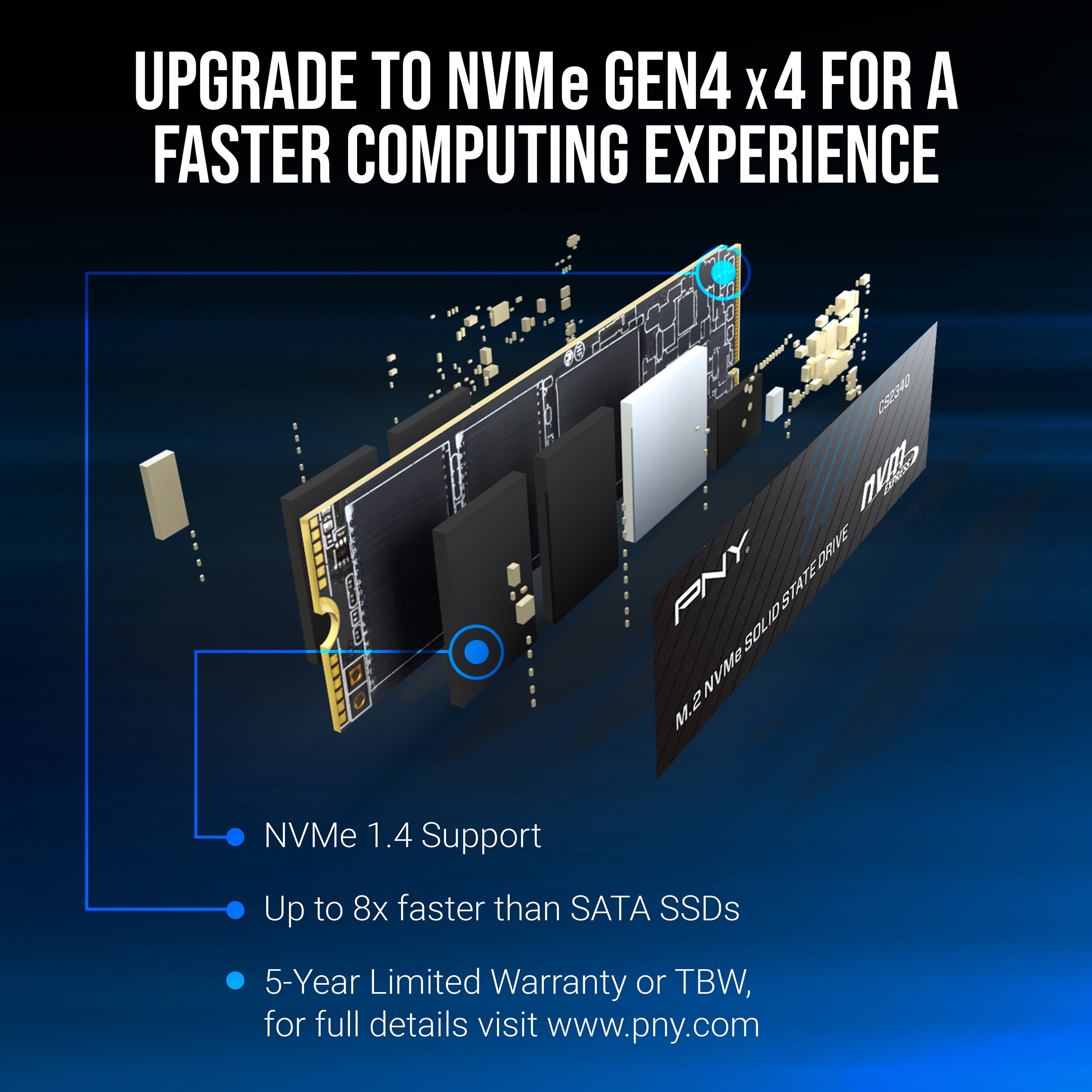 PNY CS2340 500GB PCIe Gen4 x4 NVMe M.2 Internal SSD Kit -up to 7400 MB/s Read