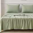thumbnail image 4 of Jessy Home Bed Sheets Set 4 Piece Queen/Full Sheet Set Light Green Cotton Blend Fitted Sheet, Flat Sheet & 2 Pillowcases Bedding Set, 4 of 11