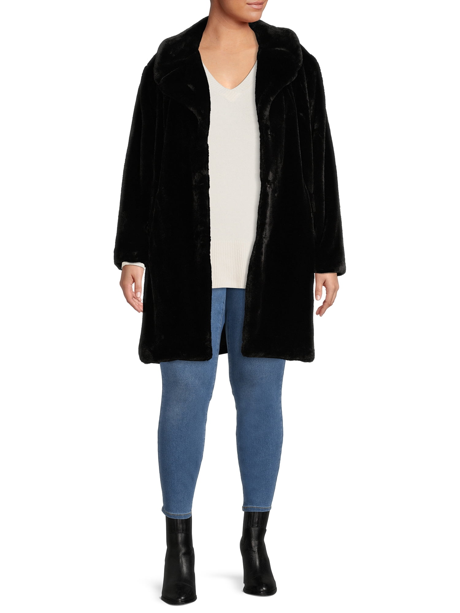 Time and Tru Women's and Plus Full Length Faux Fur Coat