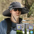 thumbnail image 4 of ASTRAEA Solar Fan Hat, Wide Brim Sun Hat with 2 Solar Fan, UPF 50+ Fishing Hat for Men Women, Outdoor Bucket Cap for Hiking Camping Fishing, Grey, 4 of 10