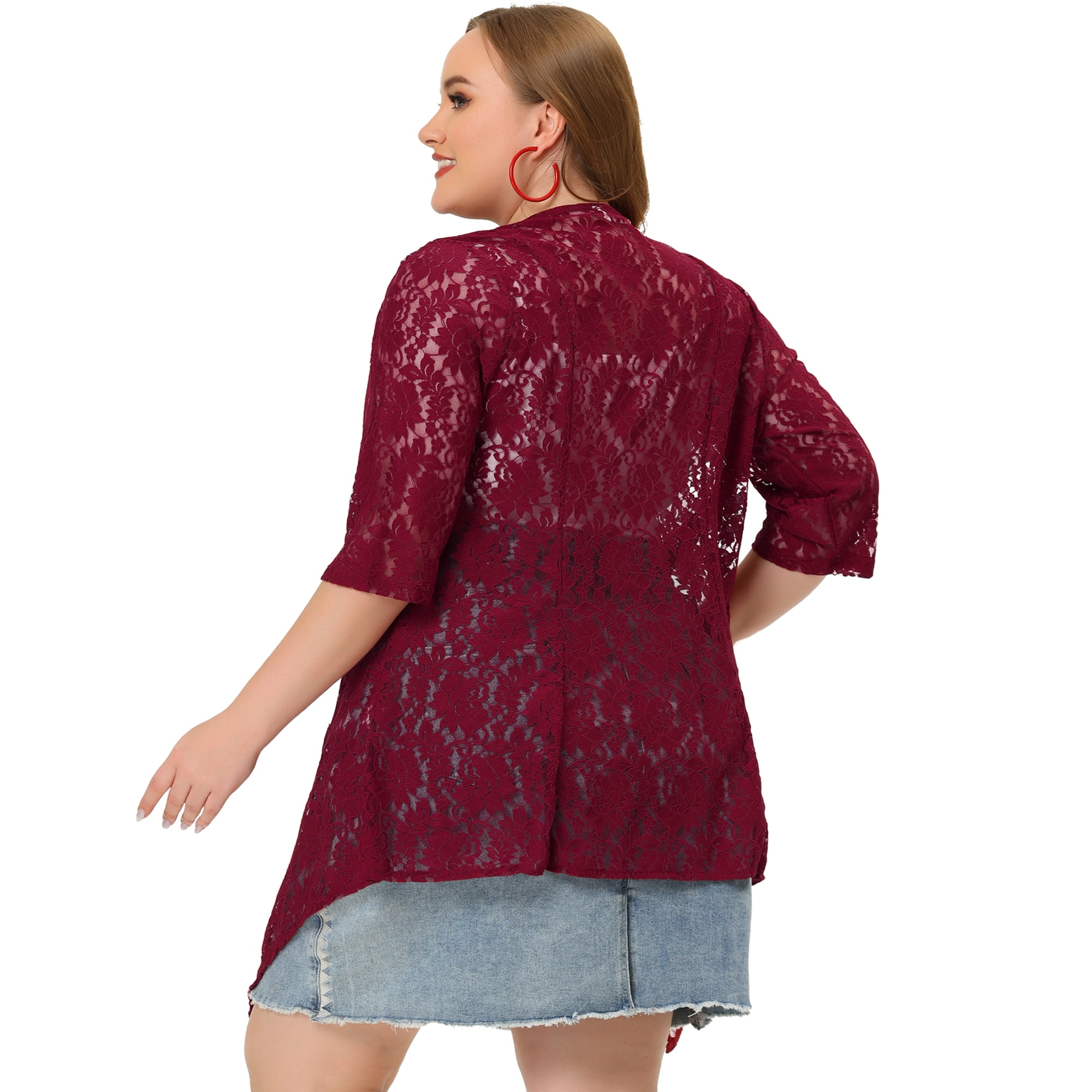 Unique Bargains Plus Size Draped Shawls for Women Lightweight Open Front Lace Cardigans Burgundy 4X Walmart