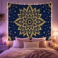 thumbnail image 2 of Golden Mandala with Star Accents on Navy Blue, Peaceful Boho for Meditation Lovers, Meditation Space Decor, Housewarming Gift Tapestry Wall Hanging for Bedroom and Living Room, 2 of 7