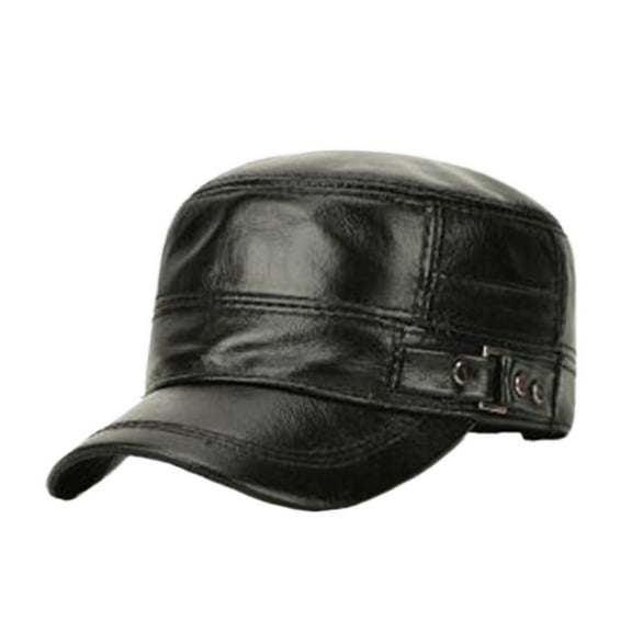 Men's Flat Caps New Natural Cowhide Leather Cap Milit-ary Hats Men Winter Warm Hat Adjustable Size Genuine Leather Hat ,Classic Design