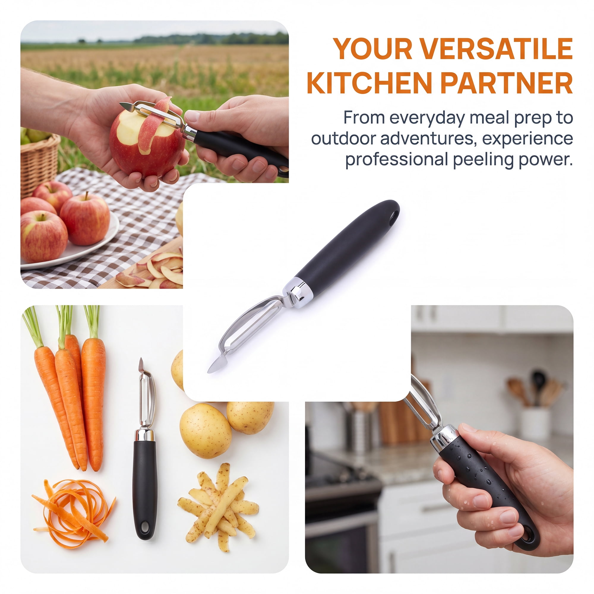 Unique Bargains Useful Stainless Steel Peeler with Ergonomic Handle Black 8.5x1 inch
