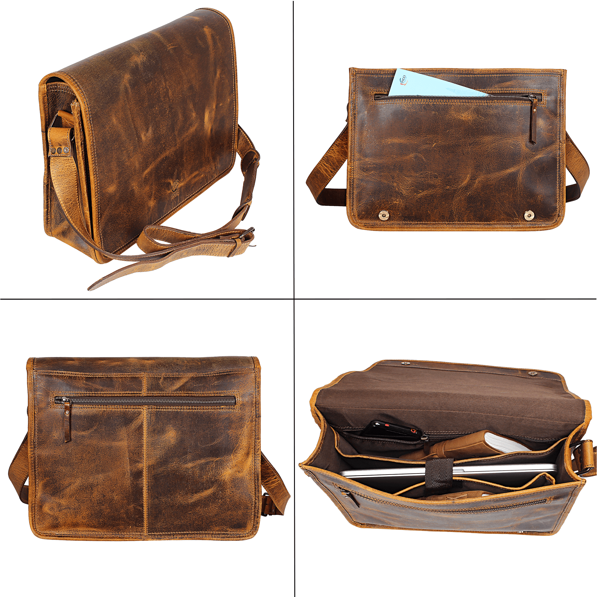 rustic town 15 inch vintage crossbody genuine leather laptop messenger bag