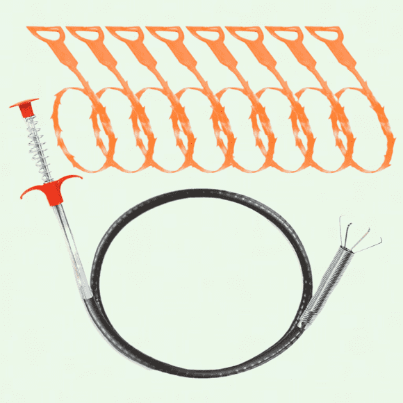 Drain Snake Kit - 9-Pack, Unclog Tool and Cleaning Stick Combination - Toilet, Kitchen Sink, Bathtub, Sewer Unclog - 25" and 24" - Orange (garp-003)