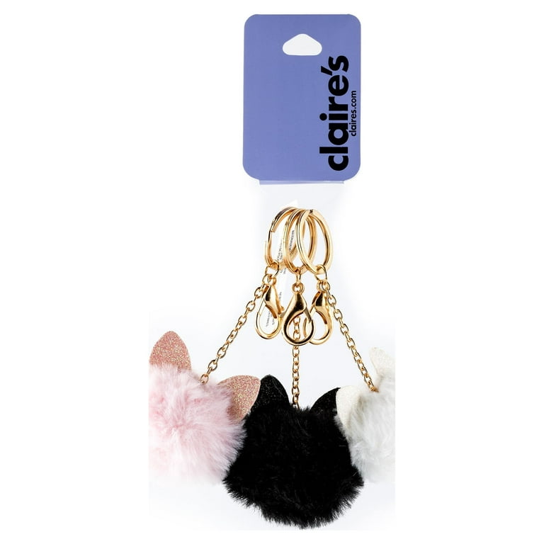 Claire's Gold Pom Pom Cat Bestie Keychains for Teen Girls, 3 Pack