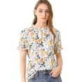 thumbnail image 1 of Blusa Mujer Allegra K Volantes Manga Corta Floral Cuello Simulado Blanco Azul XL, 1 of 6
