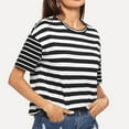 thumbnail image 6 of Fesfesfes Womem Tops Loose Tops Women's Short Sleeve Striped Print Patchwork Top Blouse Casual Tee Round Neck Summer Tops Elegant Tunic Blouse Summer, 6 of 6