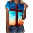 thumbnail image 1 of Fiudx Ofertas Flash Del Día Blusa Holgada Estampada con Cuello Redondo Retro de Manga Corta a La Moda para Mujer, 1 of 3