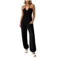 thumbnail image 2 of Favoffer Women Back Strap Jumpsuit V Neck Pleated Bodice Loose Wide Leg Overalls Breathable One Piece Pants with Pockets for Casual, 2 of 6