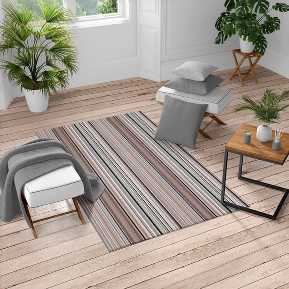 Striped Turkish Area Rug, Blue Purple Teal Aqua Lavender Colored Vertical Stripes Geometric Abstract Vintage, Carpet for Living Room Decor with Distressed Look, 5.2' X 7.6', Pale Maroon, by Ambesonne