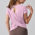 thumbnail image 2 of biudgviw Open Back Workout Tops for Women Casual Short Sleeve Crewneck Slim Yoga Shirt Quick Dry Athletic Running Tees, 2 of 7