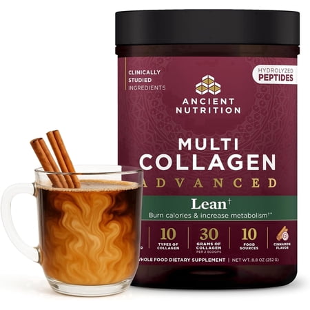 Ancient Nutrition Advanced Hydrolyzed Collagen Peptides Powder Protein Lean with Probiotics and Vitamin C, Cinnamon, for Women & Men, Supports Healthy Weight Management & Muscle Building, 14 Servings
