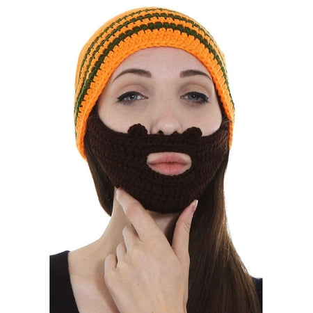 Mens Womens Outdoor Ski/Snowboarding Knit Beard Hat Beanie, Orange