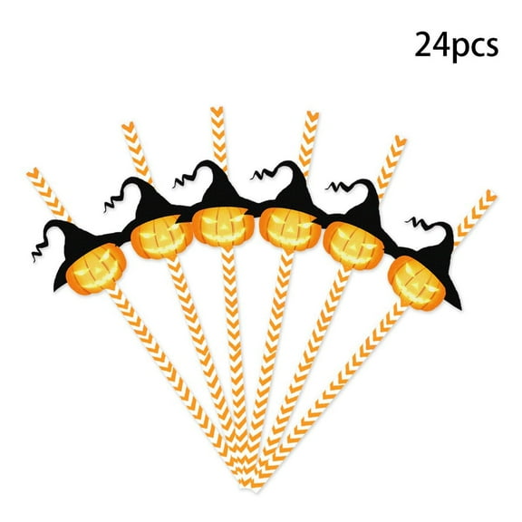 TOPRenddon 24 Pcs Halloween Decoration Straws,Pumpkin, Witch Straws, Skull, Witch, Alphabet Pumpkin Suitable For Halloween Party