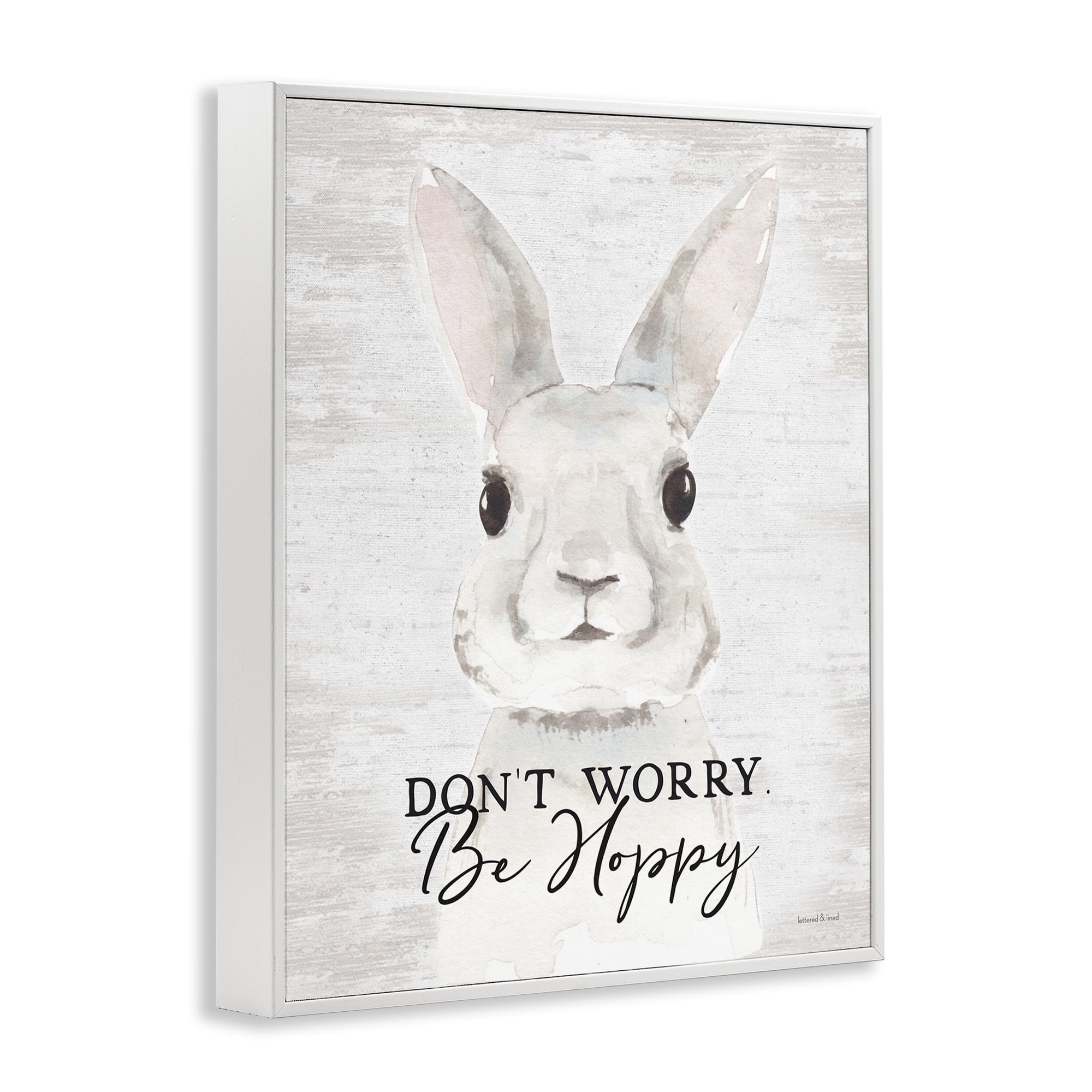 Don't Worry Be Hoppy Easter Bunny Rabbit Pun White Framed Giclee Art, 24 x 30, By Lettered and Lined