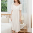 thumbnail image 2 of Defitshape Women's Short Sleeve Nightgown Soft Vintage Victorian Sleep Dress Pleated Long See Through Loungewear White Large, 2 of 4
